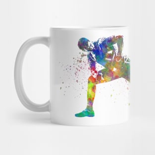 Young man practices fitness in watercolor Mug